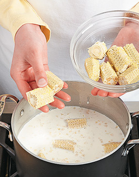 For the most flavor, simmer the cobs with the kernels in the dairy products to release more corn milk.