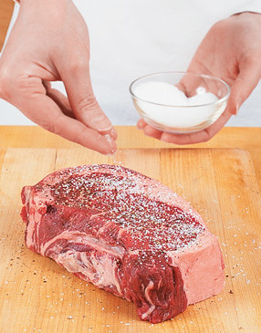 Generously season steaks with salt and pepper. They need more than most cooks generally apply.