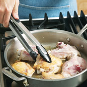 Brown chicken to add color and flavor. Pieces should still be pink on the inside when added to the cooker.