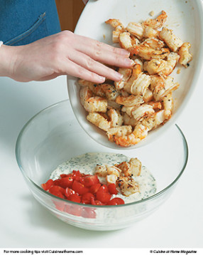 So the shrimp salad doesn't get watery, toss the chopped shrimp and tomatoes with the mayonnaise mixture right before assembling the sandwiches.