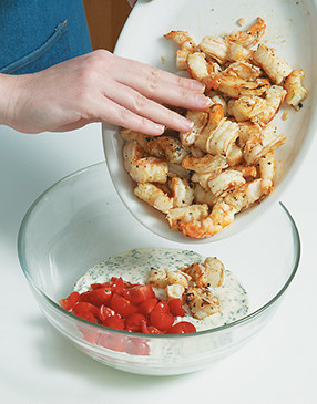 So the shrimp salad doesn't get watery, toss the chopped shrimp and tomatoes with the mayonnaise mixture right before assembling the sandwiches.