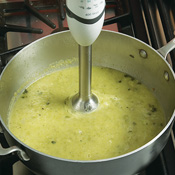 Pur&eacute;e the soup just until smooth&mdash;overblending may cause the starch in the potatoes to turn gummy.
