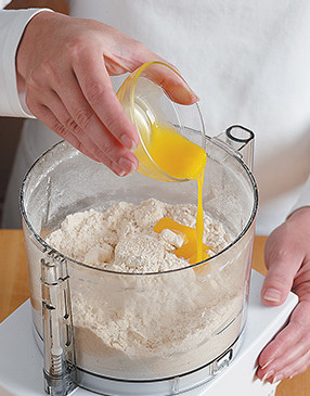 It's easiest to make the crust in a food processor. Add yolk and process until it clumps into a ball.