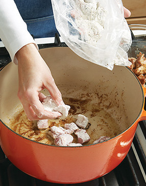 For the best color, brown the meat in batches. A crowded pot will cause the meat to steam.