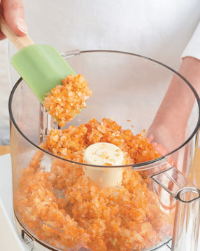 To make a quick and easy job of mincing the onion, celery, carrot, and garlic, use a food processor.