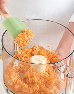 To make a quick and easy job of mincing the onion, celery, carrot, and garlic, use a food processor.