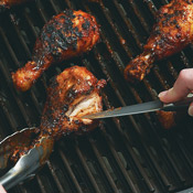 To check for doneness, pierce chicken to the bone with a knife. The meat is done when the juices run clear. 