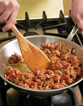 For sausage with crisper edges, only stir it occasionally when browning in the skillet.
