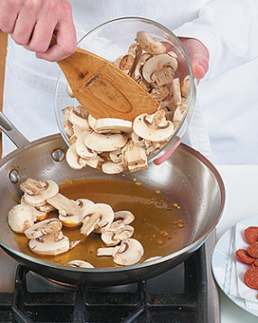 Because mushrooms absorb the flavors you add to them, cook them in the pepperoni drippings.