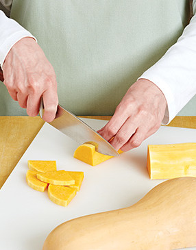 To ensure the butternut squash cooks in the same amount of time as the other ingredients, slice it thin.