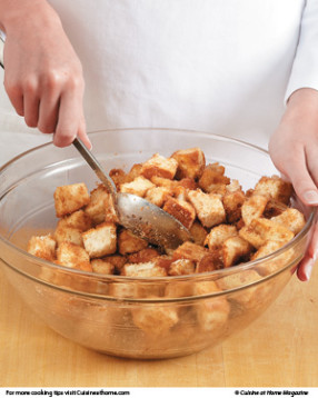 For the most flavor, toss bread cubes until coated in cinnamon-sugar and saturated with butter.
