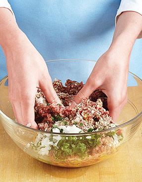 To combine the ingredients, mix with your hands, but don’t overmix or the chopped steak will be tough.