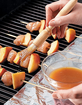 For richly flavored chicken, brush the glaze onto the skewers several times during grilling.