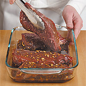 This quick marinade adds tons of flavor. Flip steaks every 2 minutes to hasten the marinating time.