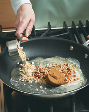Cook the pecan-oat mixture over medium heat &mdash; too hot and the nuts and sugar will burn.