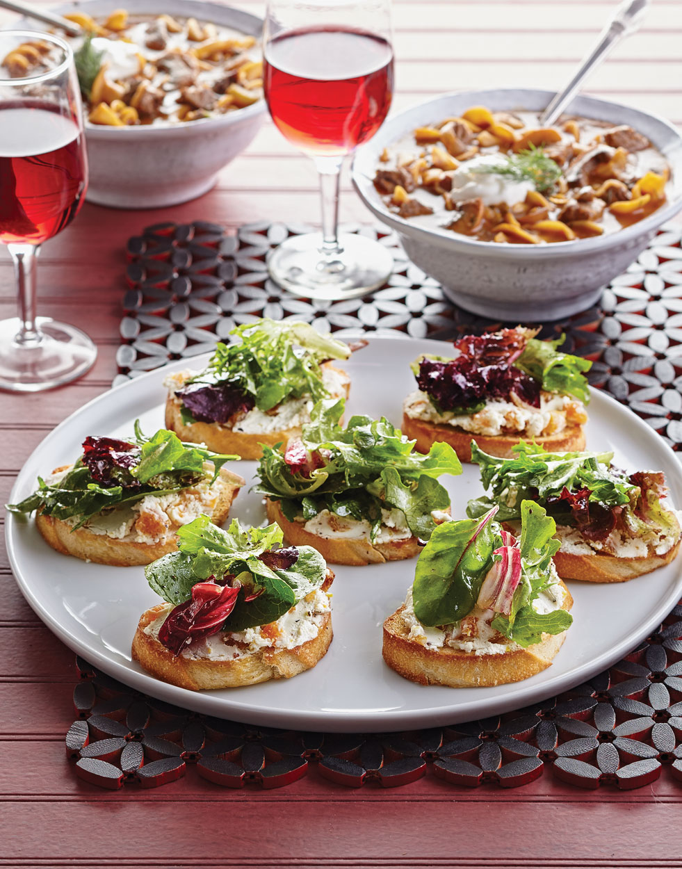 Goat Cheese & Apricot Tartines with Mixed Greens