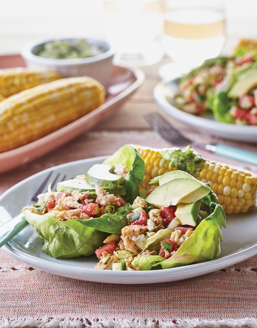 Crab Salad Lettuce Wraps with Watermelon Relish