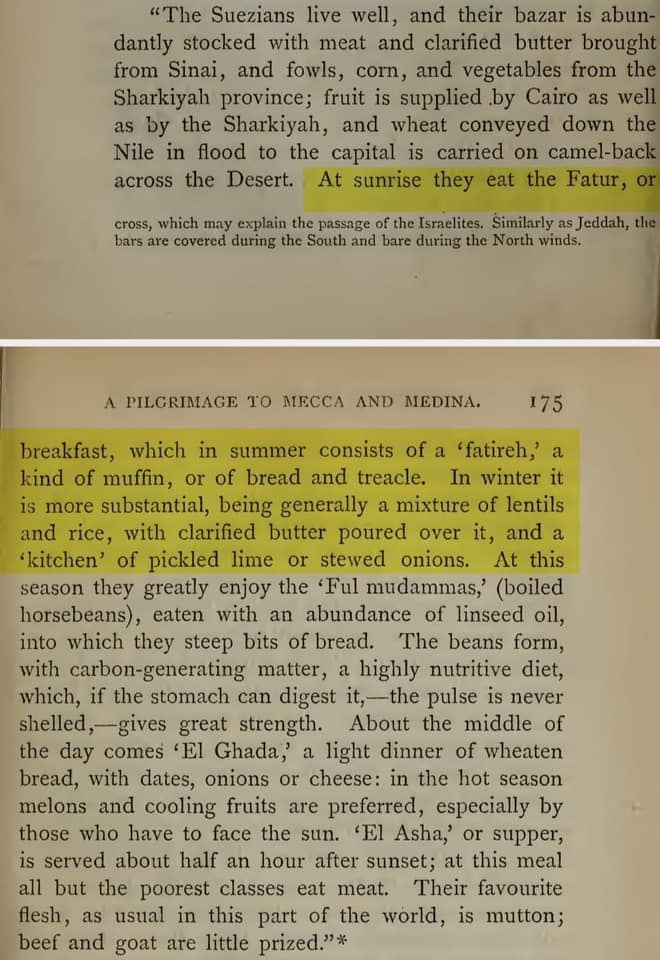 المؤرخ البريطاني ريتشارد برتون وهو بيحكي عادات اهل السويس في تناول الكشري على الفطار في الشتا خلال رحلته لمكة والمدينة