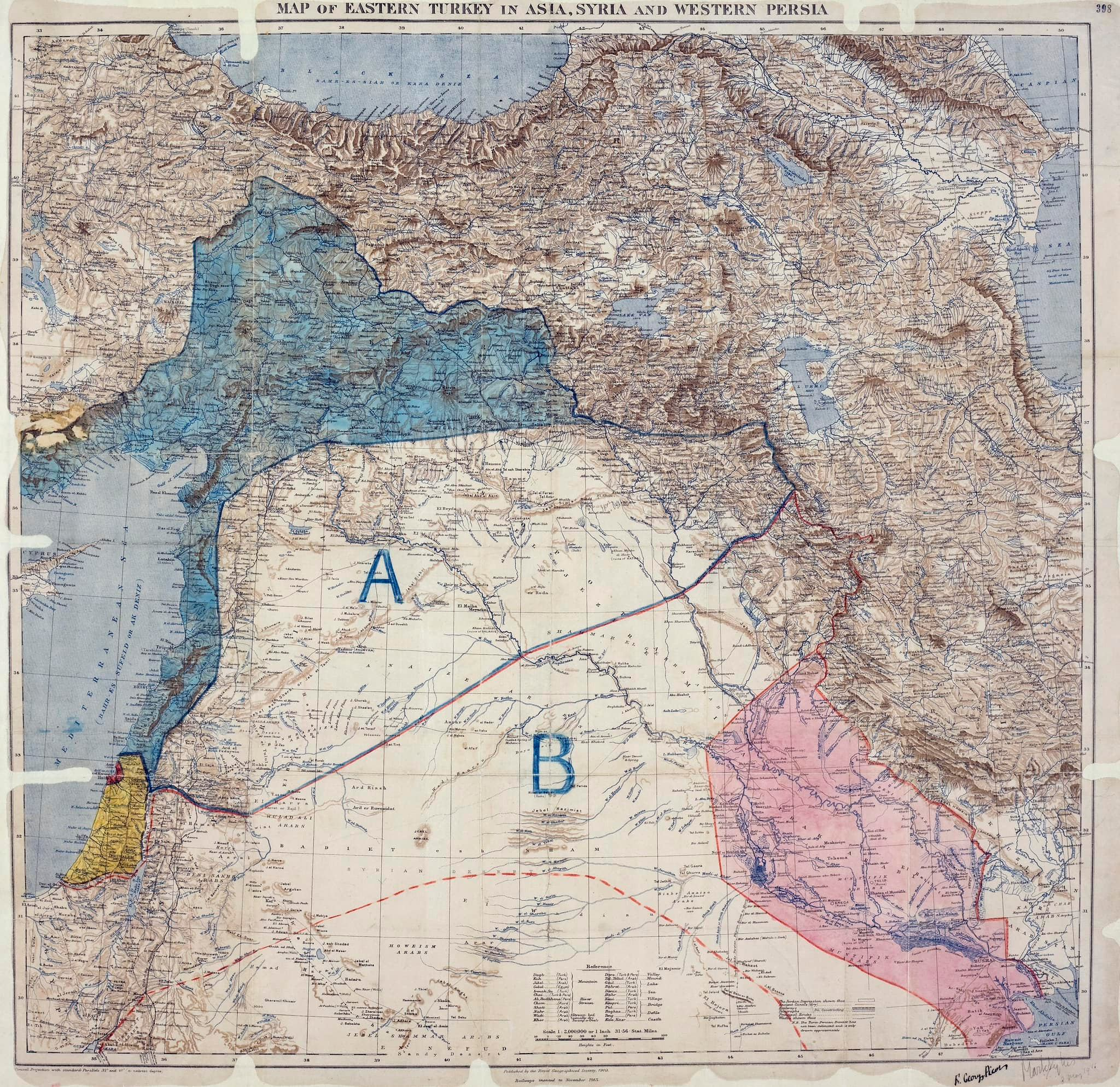 خريطة السياكس يبكو والتقسيم بين فرنسا وبريطانيا