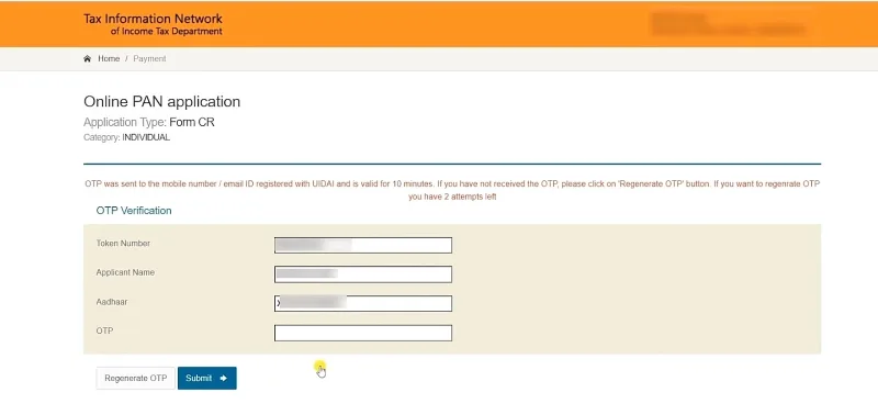 Enter OTP sent to the mobile number linked with your AADHAR 
