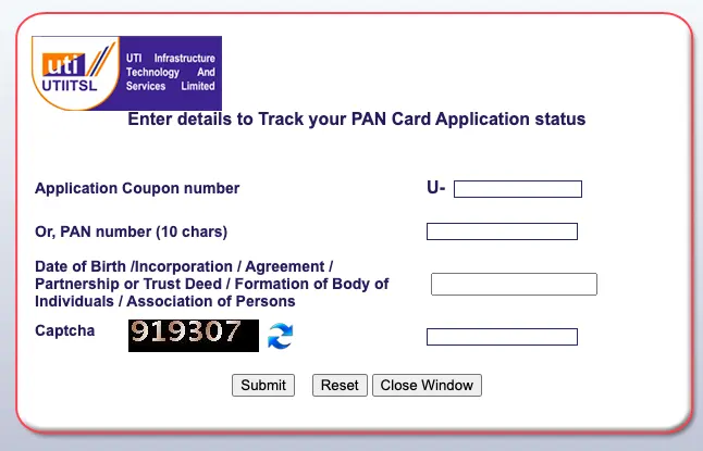Tracking PAN Card Delivery Status through UTIITSL Portal
