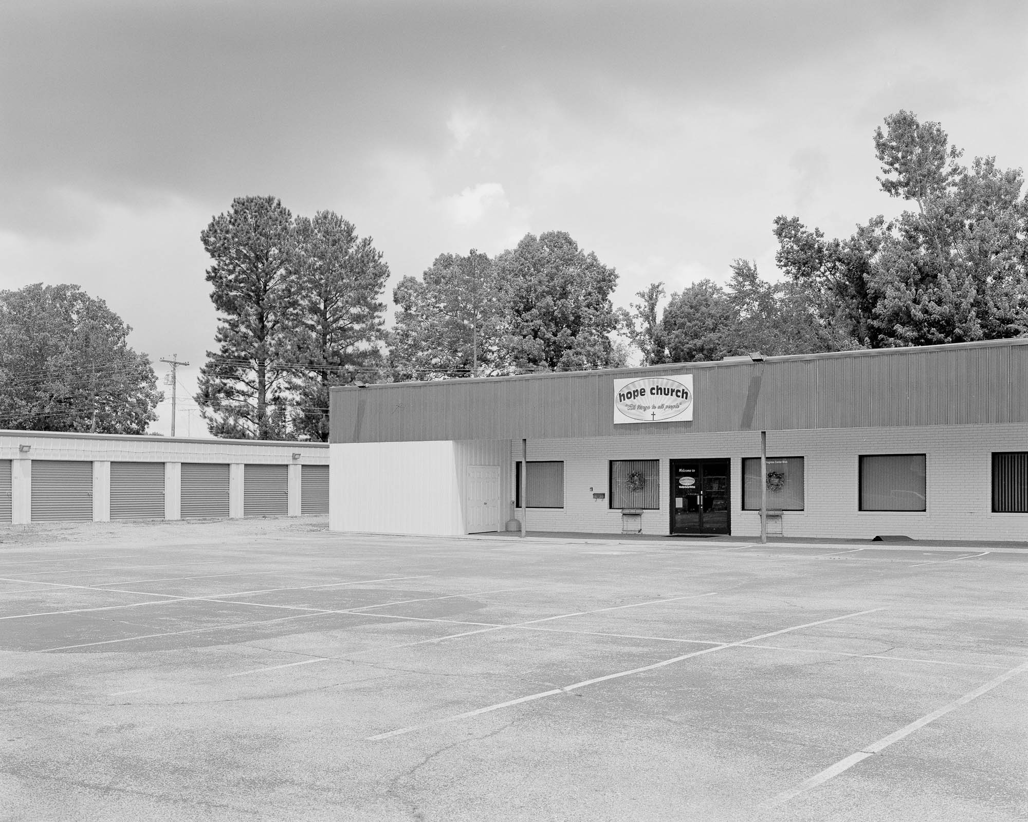 strip mall church and self storage buildings