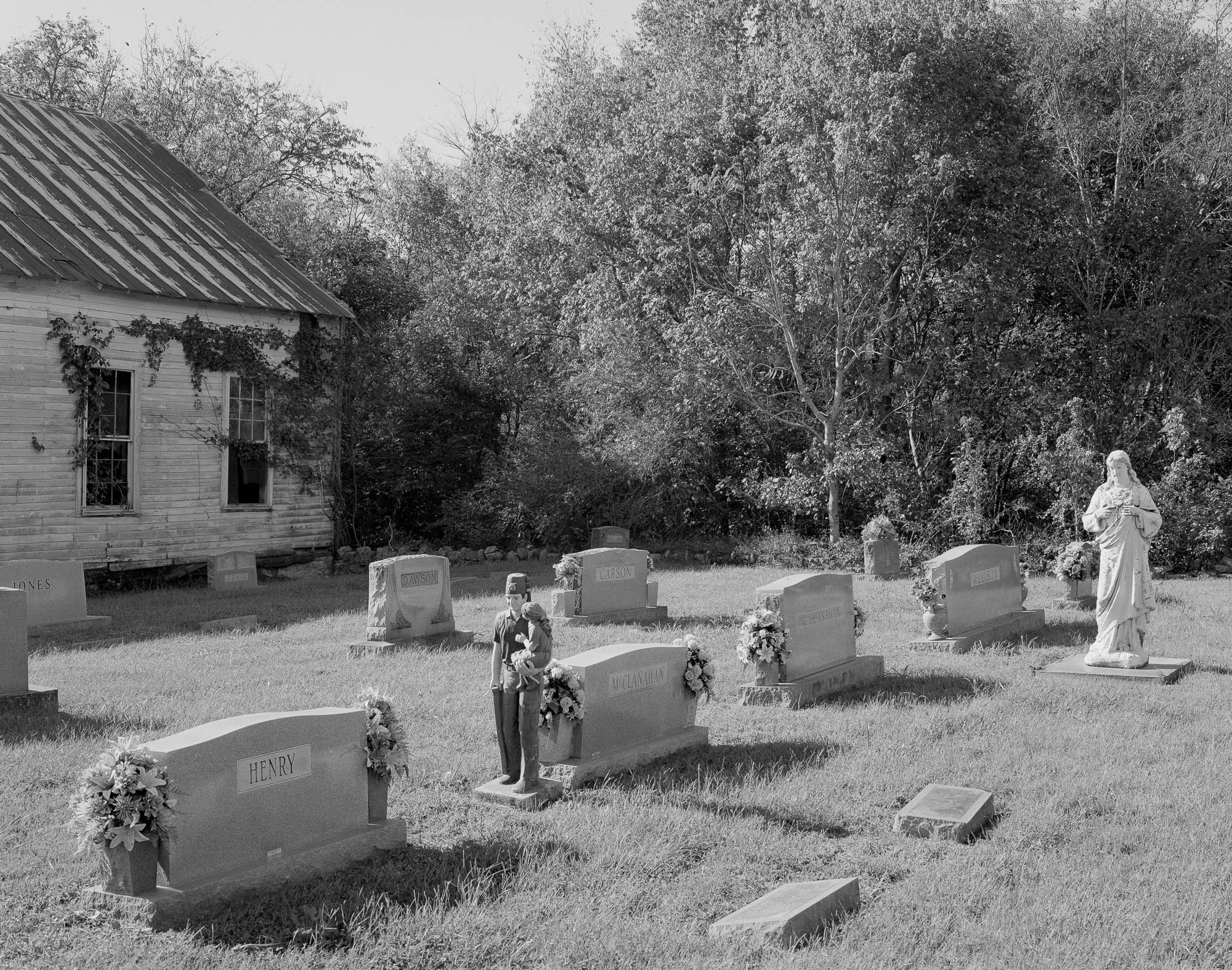cemetery and old church with vines
