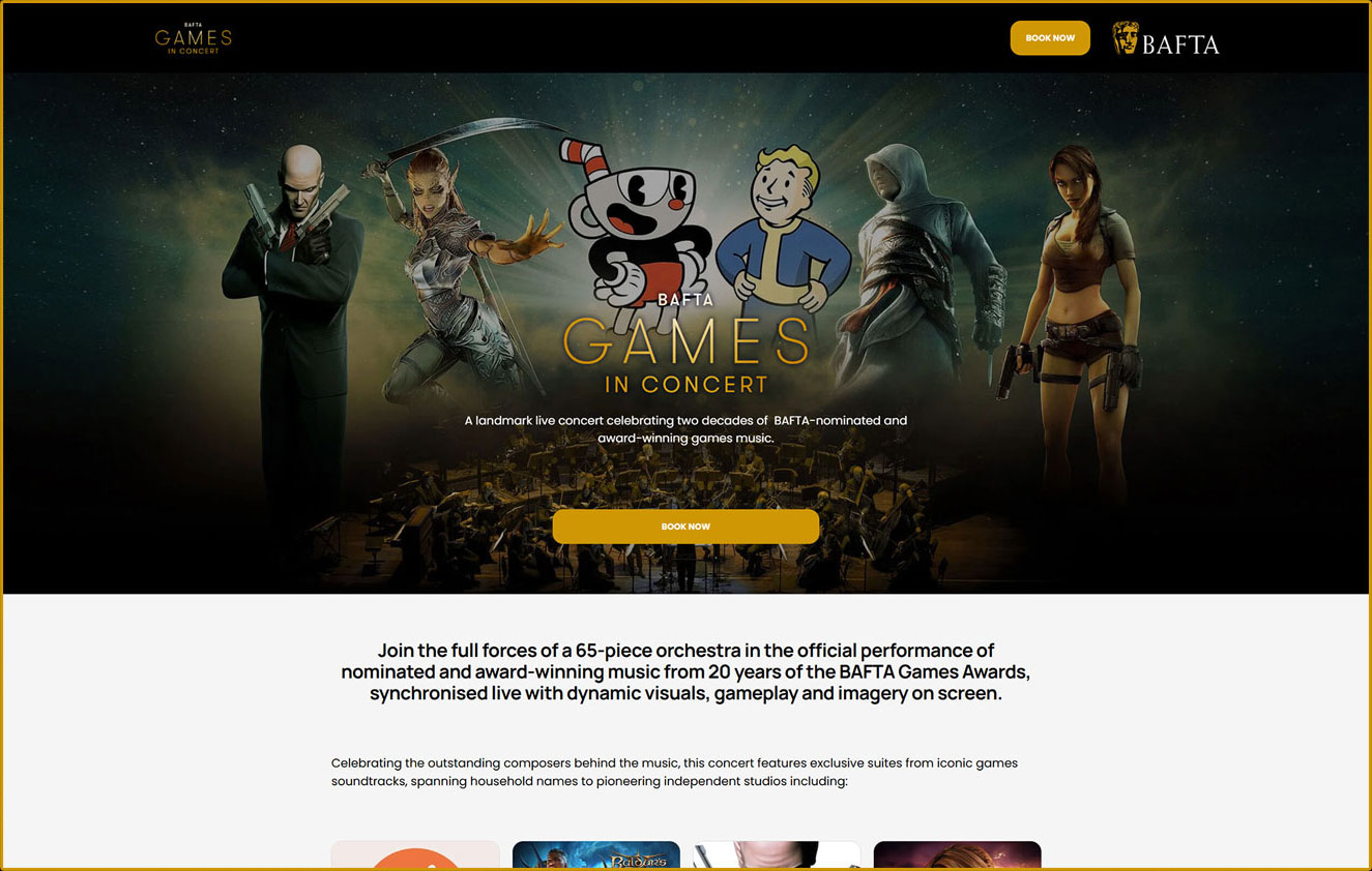 BAFTA Games in concert website screenshot
