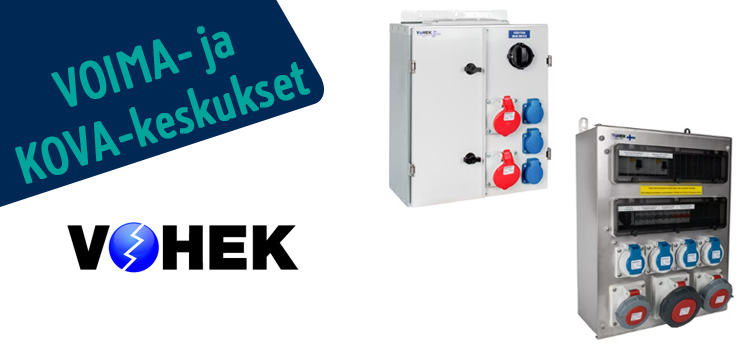 Banneri - ajankohtainen sähkötuote - Vohek Voima ja Kova -pistorasiakeskukset 11-2023