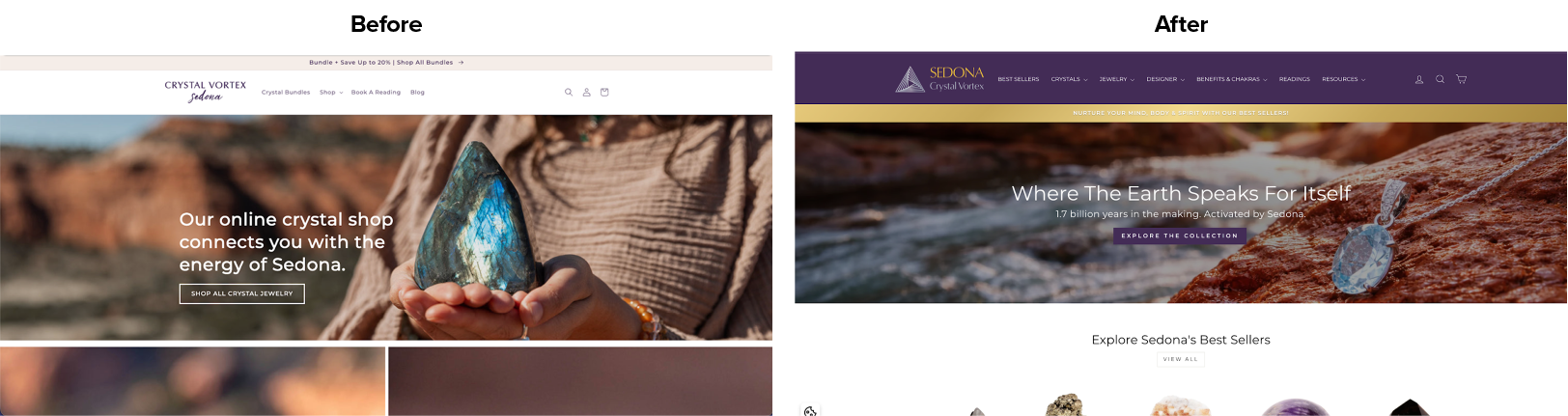 Sedona Crystal Vortex UX Changes to their homepage