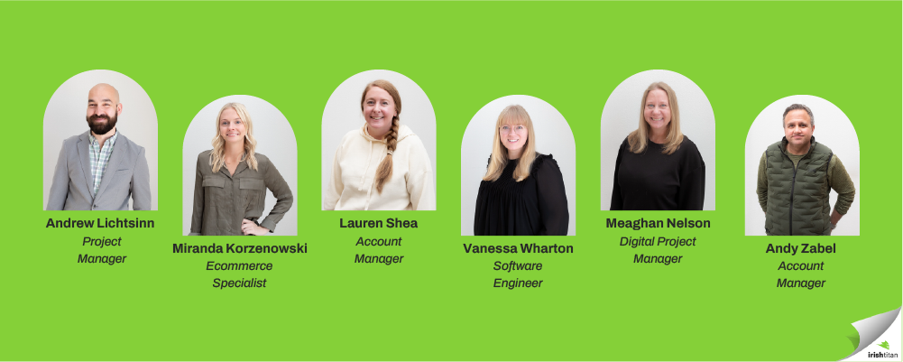 New hires hero image with Andrew, Miranda, Lauren, Vanessa, Meaghan, and Andy