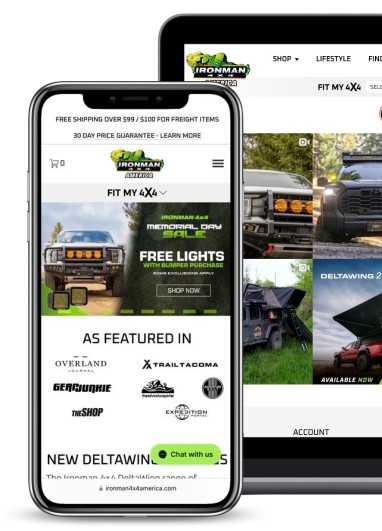 Ironman 4x4 Americas screenshots of homepage and meat on desktop and mobile