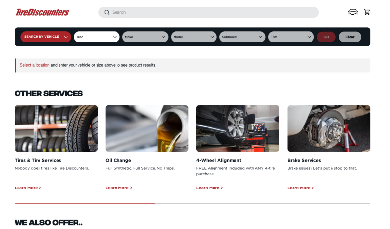 Tire Discounters Product Fitment Finder