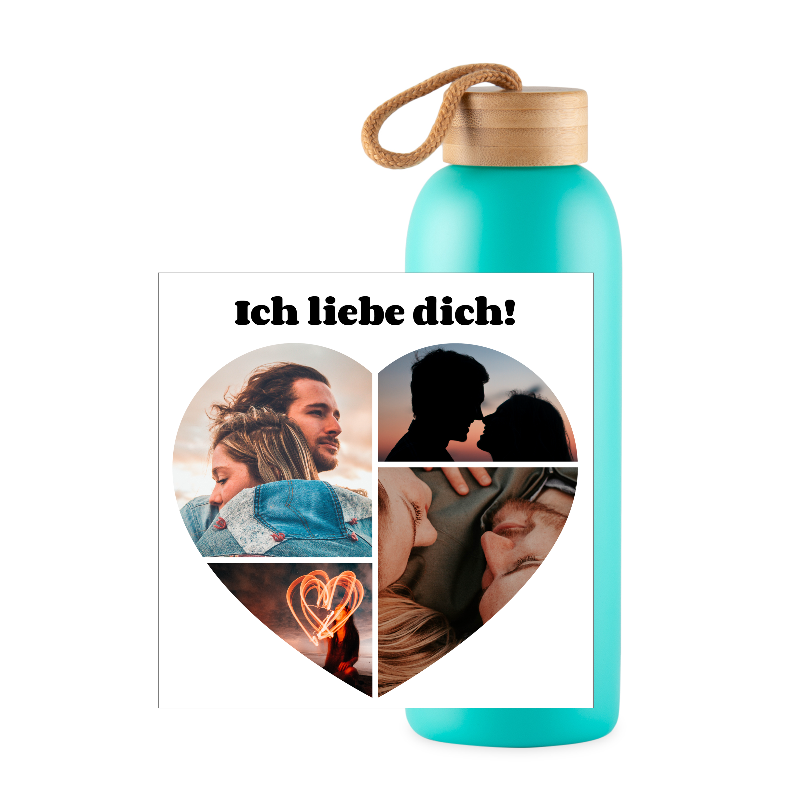 Herzcollage - Trinkflasche (türkis)