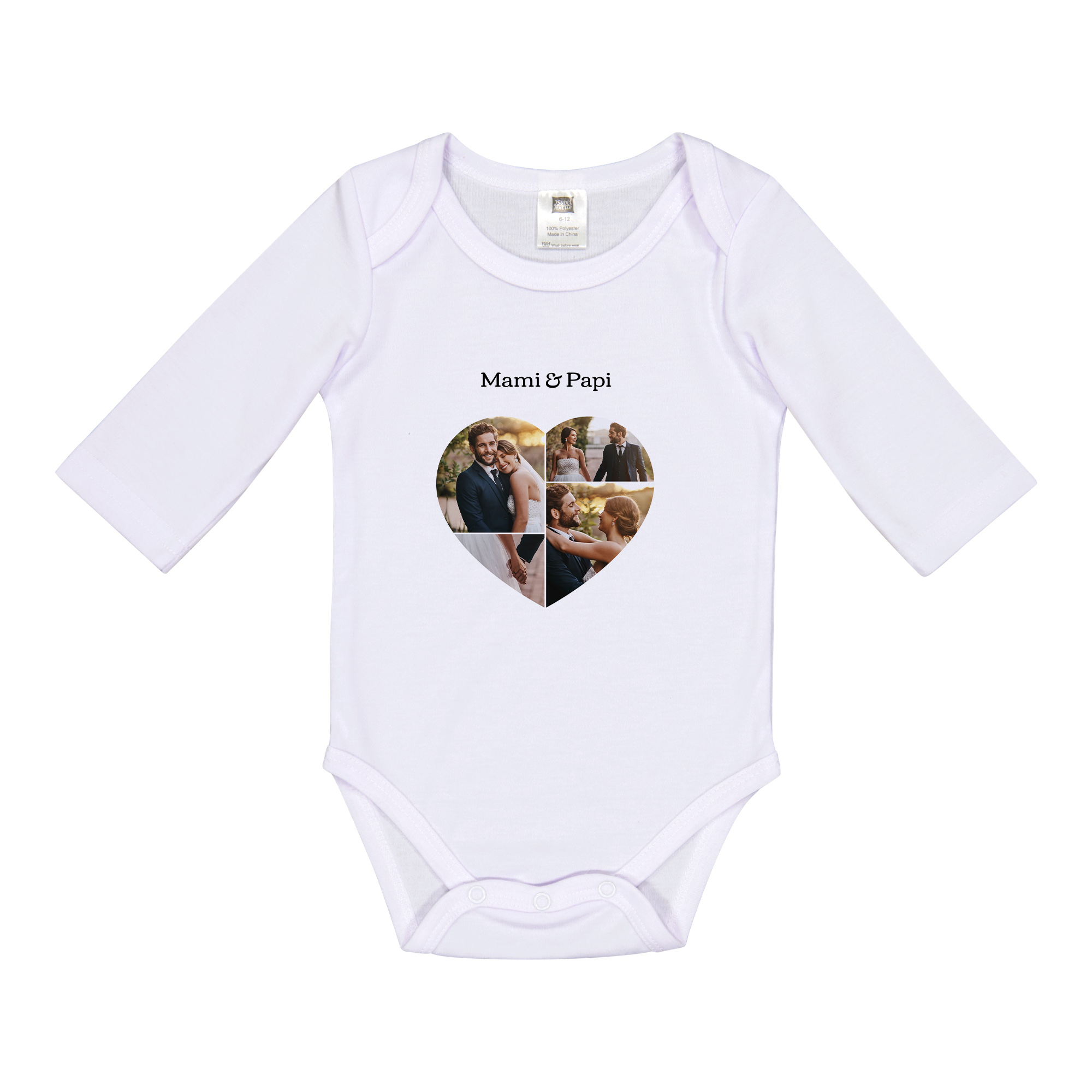 Babybody 3-6M | Herz mit 4 Bildern und schwarzem Text