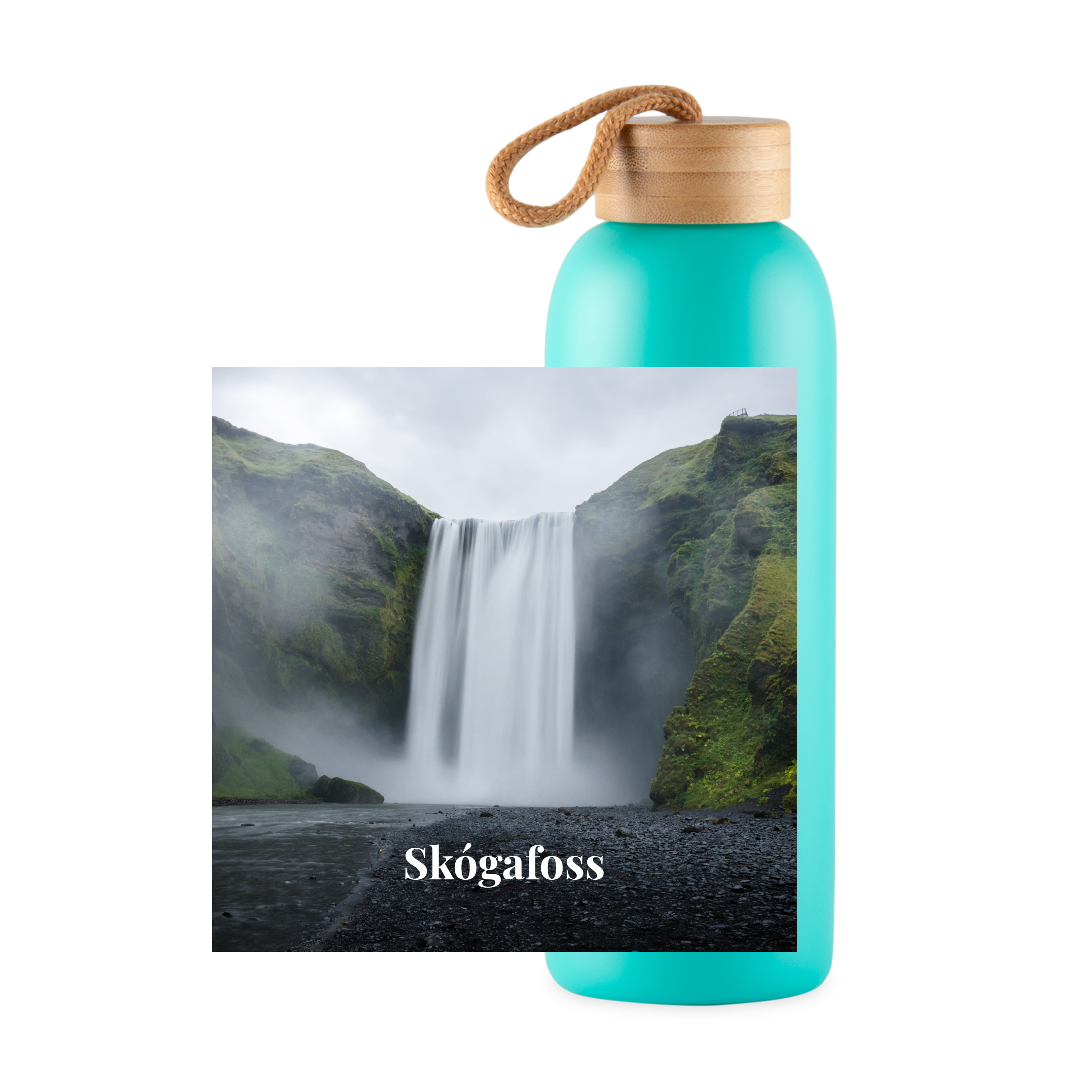 Bild mit weissem Text - Trinkflasche (türkis)