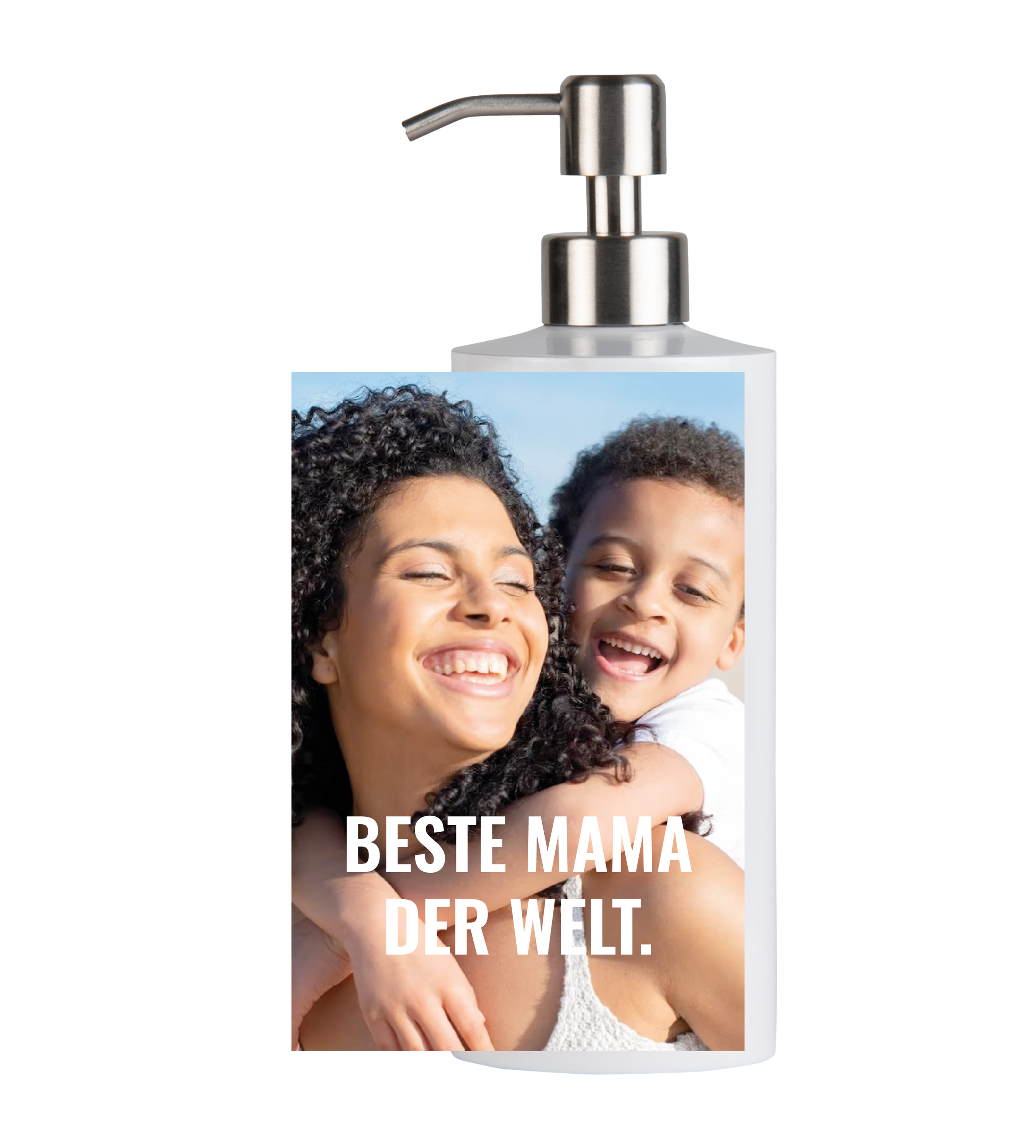 Bild mit weissem Text - Seifenspender