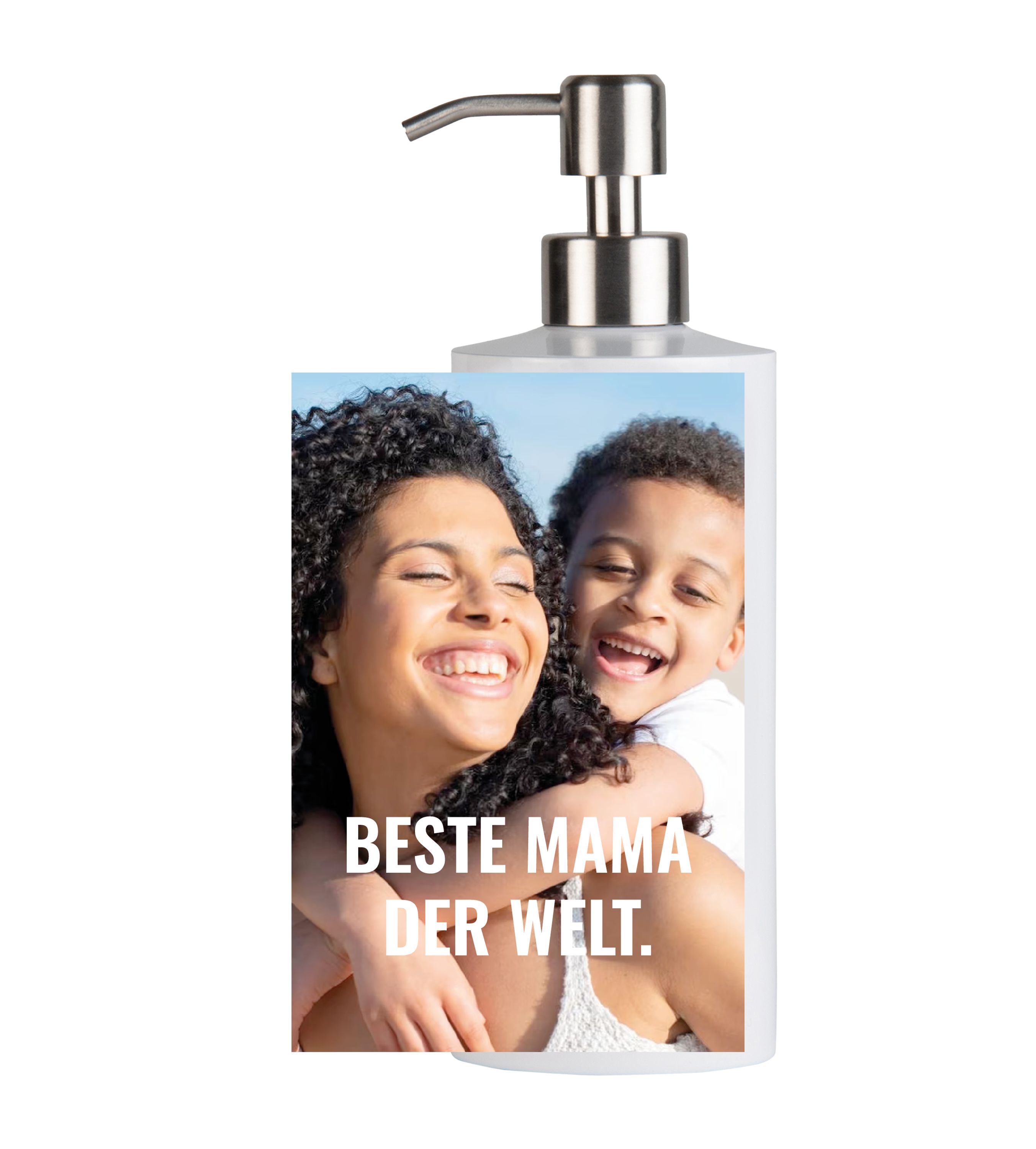 Bild mit weissem Text - Seifenspender