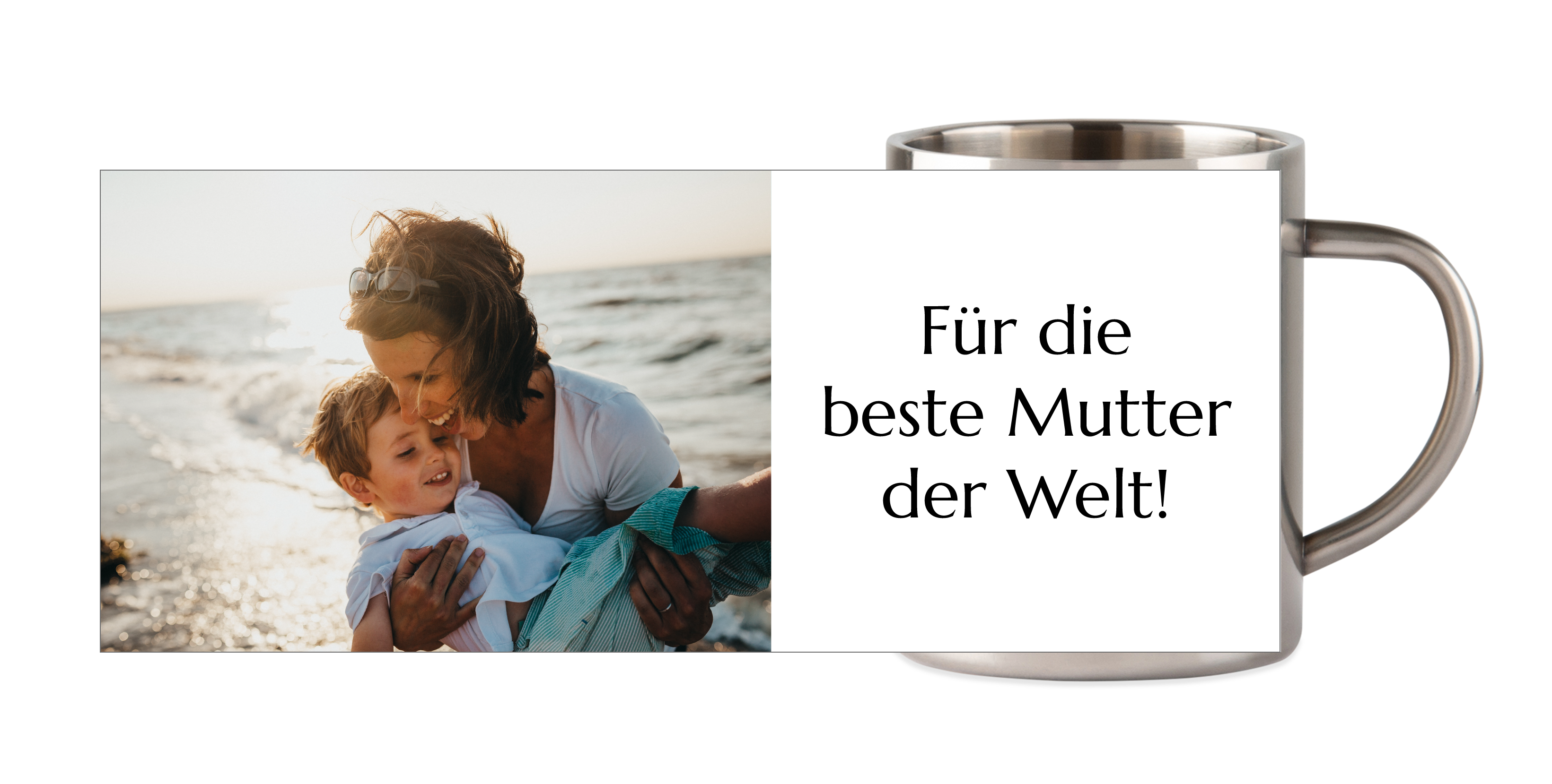Bild mit schwarzem Text - Fototasse (Stahl)