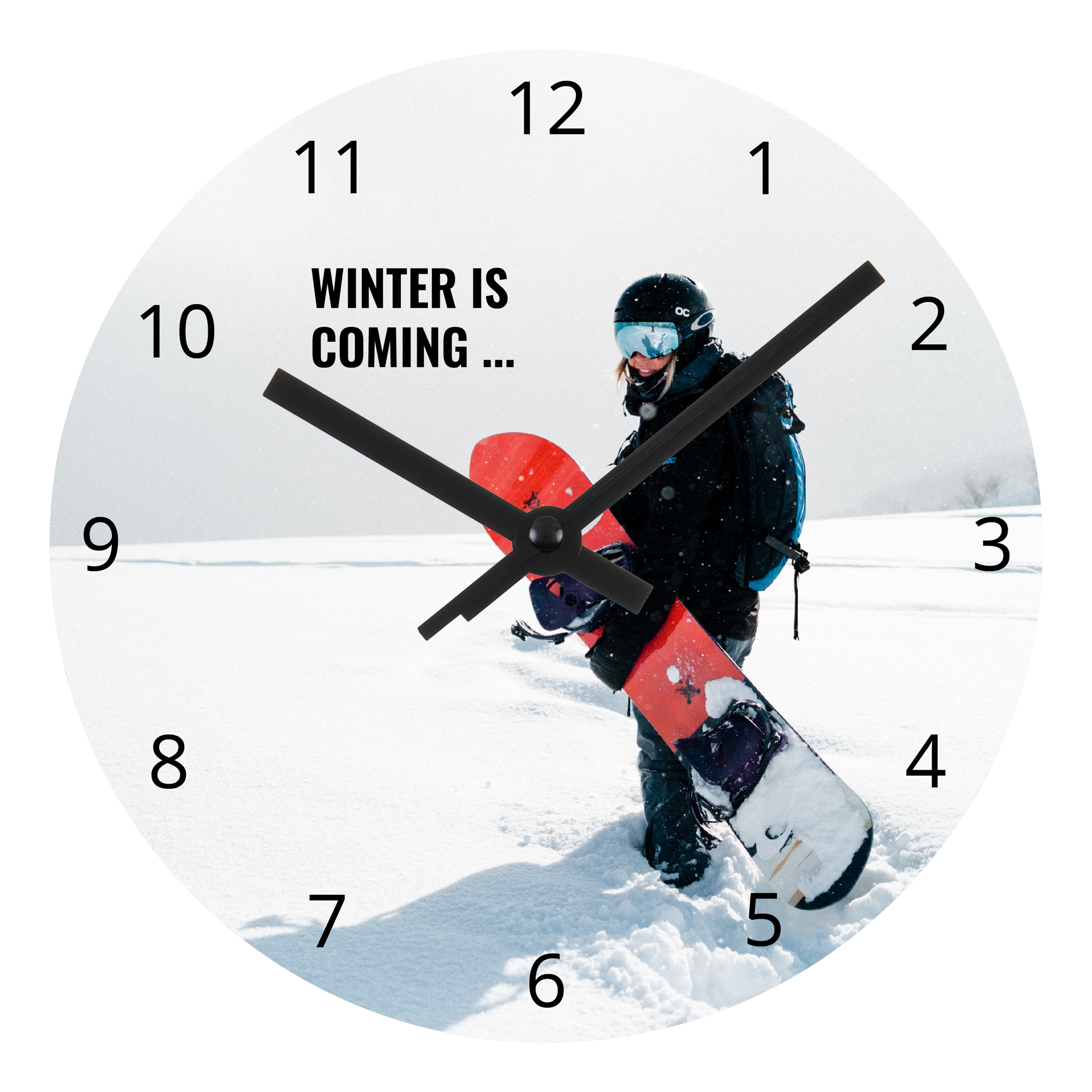 Image et texte avec chiffres noirs - Horloge en bois