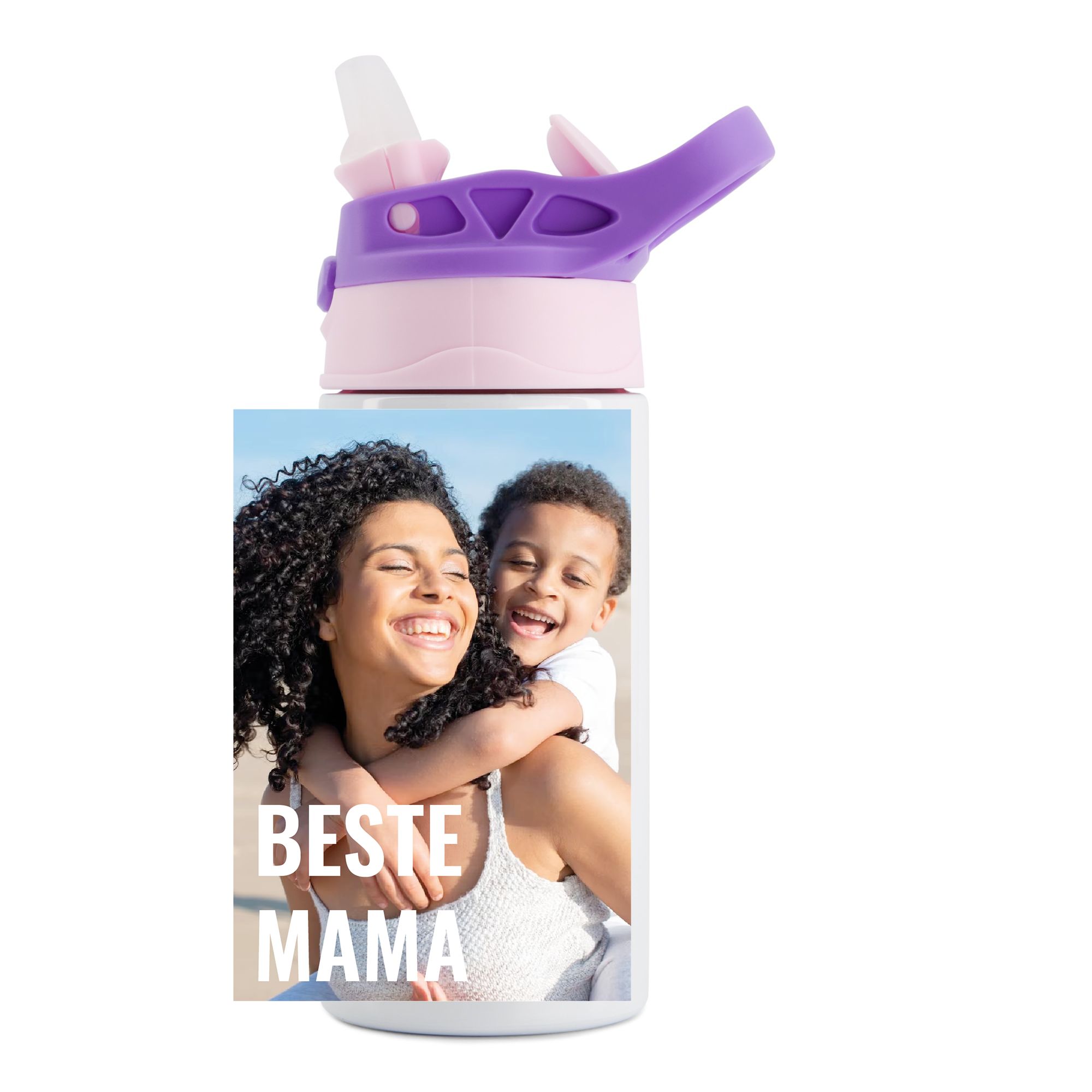 Kinderflasche Lila | Bild mit weißem Text
