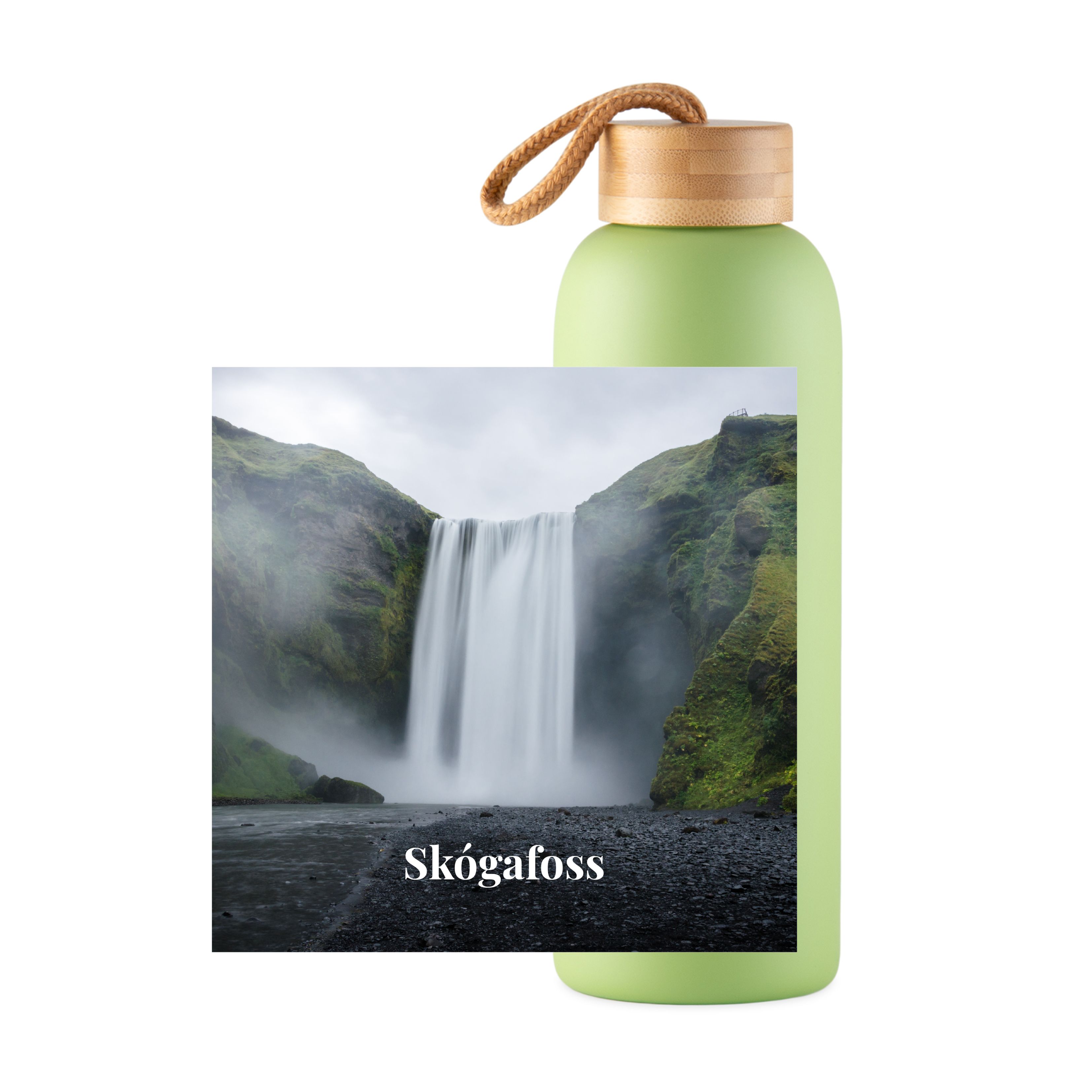Bild mit weissem Text - Trinkflasche (grün)