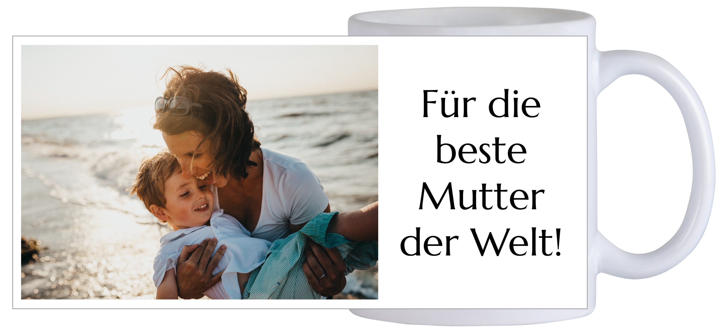 Tasse | Bild mit schwarzem Text
