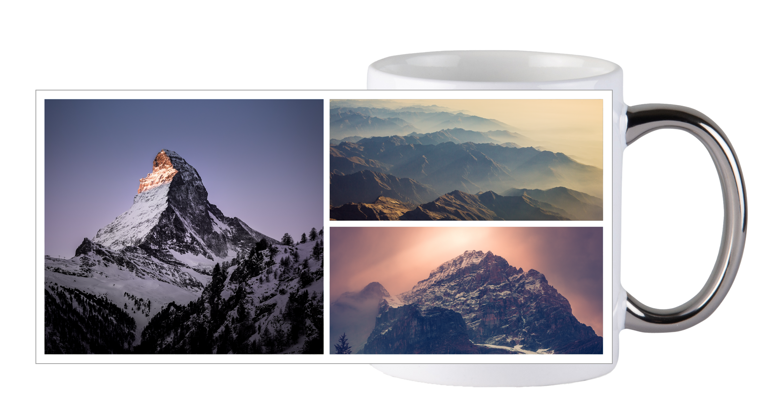 3 images - Tasse avec anse argentée