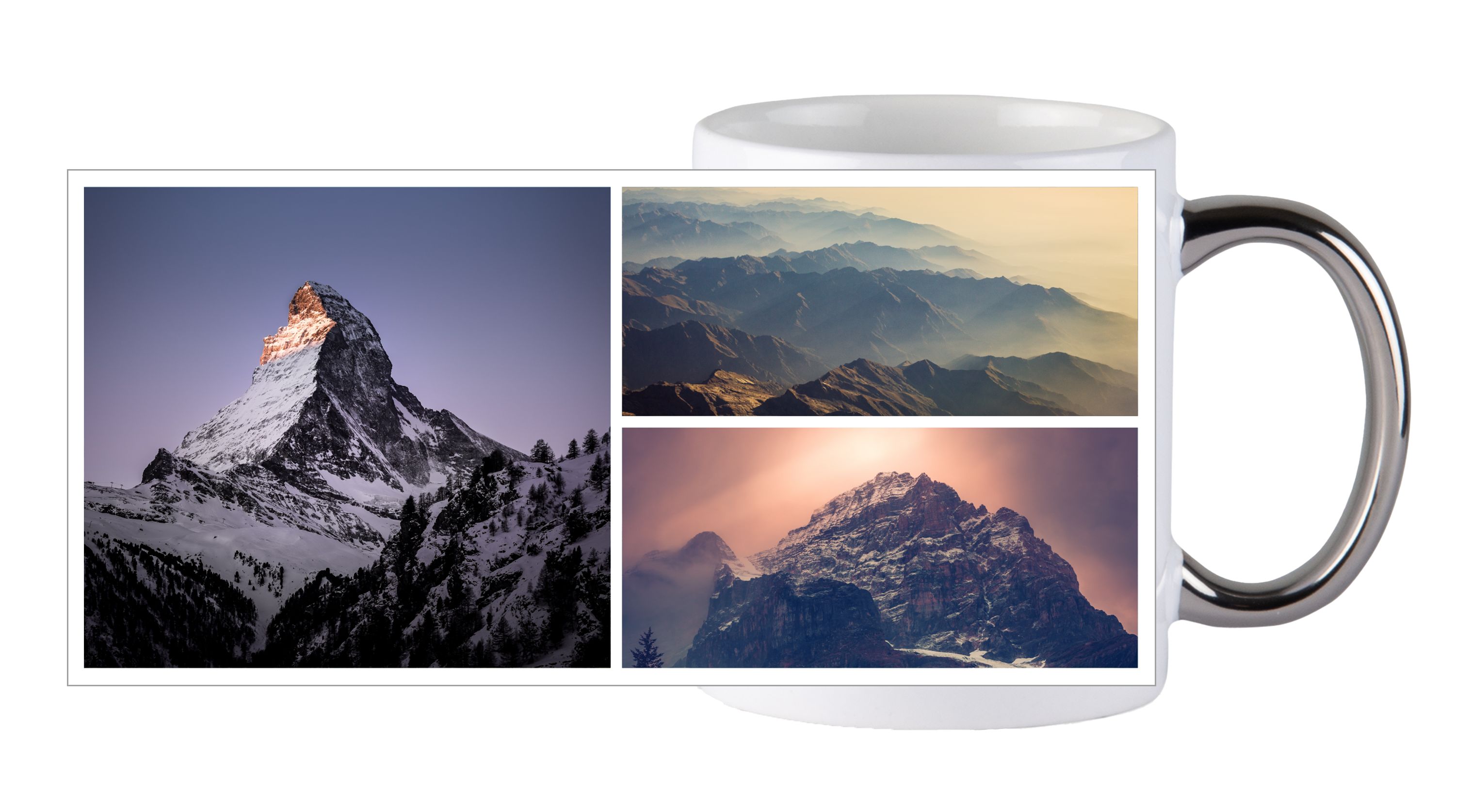 3 images - Tasse avec anse argentée
