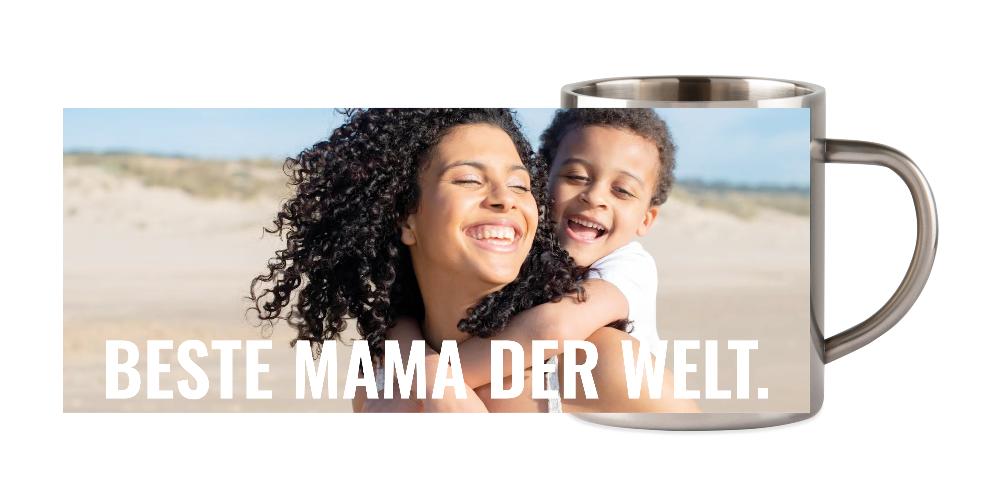 Bild mit weissem Text - Fototasse (Stahl)