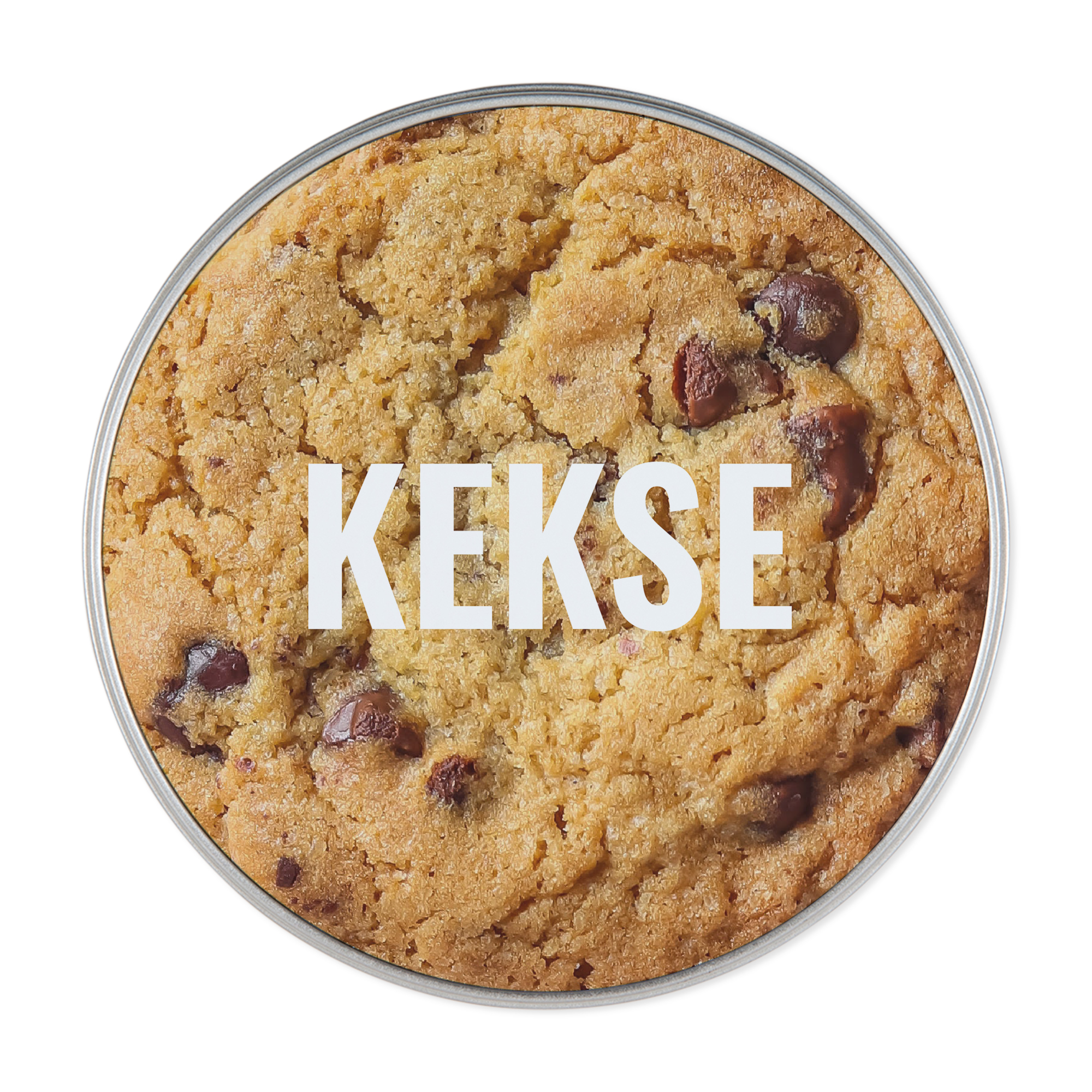 Bild mit weissem Text - Keksdose (rund)