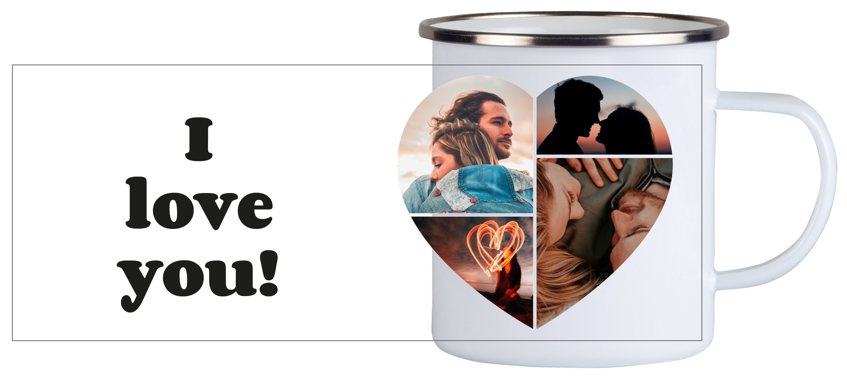 Herz Collage - Emailletasse