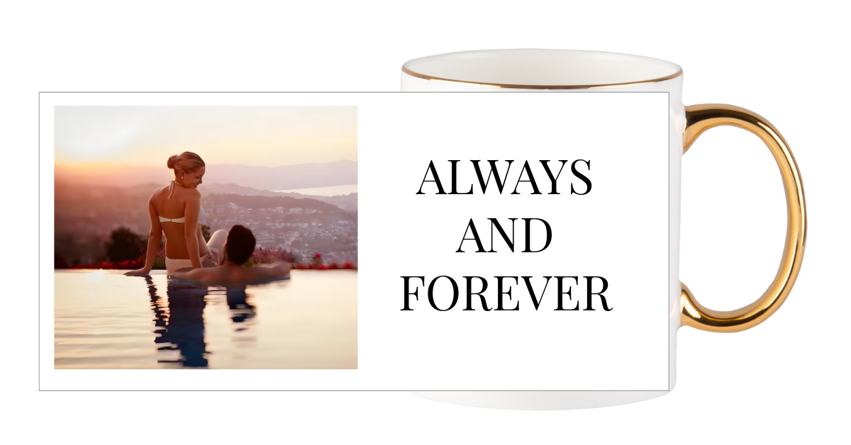 Bild mit Text - Tasse mit Goldhenkel 