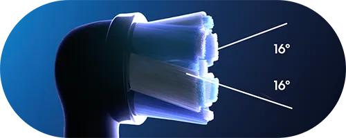 Az Oral-B jellegzetes kerek keféjének innovatív egymást keresztező sörtéi tökéletes, 16 fokos szögben vannak megdöntve a lehető legjobb tisztítás érdekében.